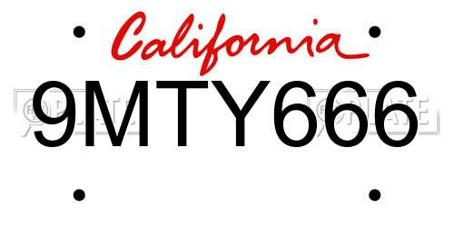 9MTY666 California License Plate