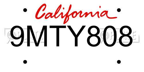 9MTY808 California License Plate