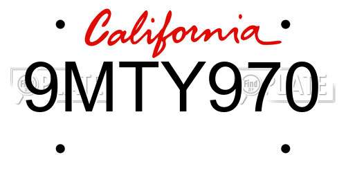 9MTY970 California License Plate