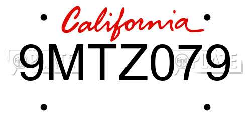 9MTZ079 California License Plate