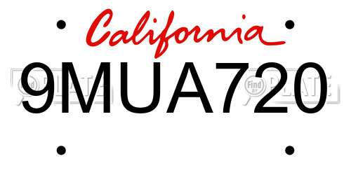 9MUA720 California License Plate