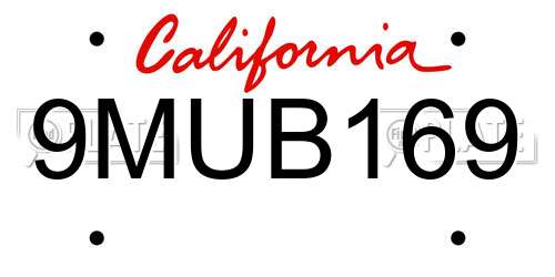 9MUB169 California License Plate