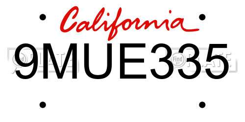 9MUE335 California License Plate