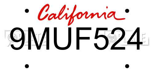 9MUF524 California License Plate