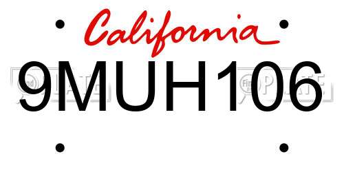 9MUH106 California License Plate