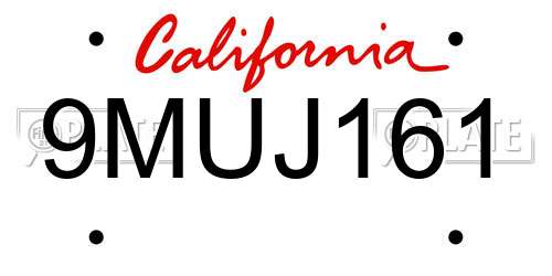 9MUJ161 California License Plate