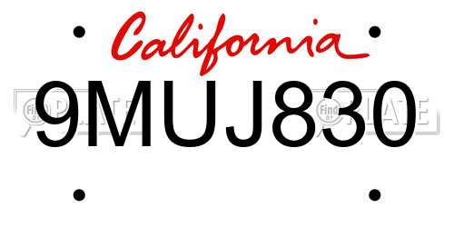 9MUJ830 California License Plate