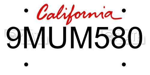 9MUM580 California License Plate