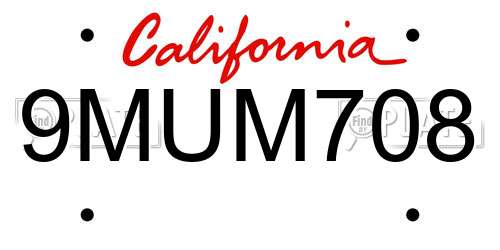 9MUM708 California License Plate