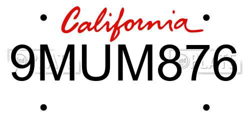 9MUM876 California License Plate