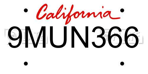 9MUN366 California License Plate