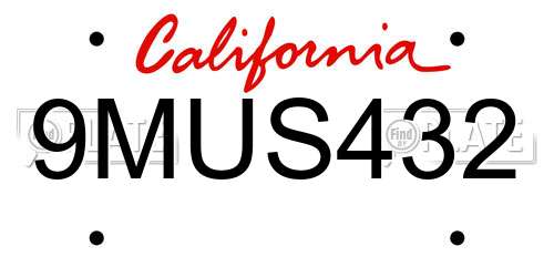9MUS432 California License Plate
