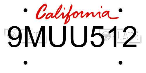 9MUU512 California License Plate