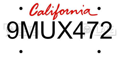 9MUX472 California License Plate