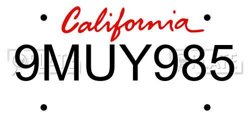 9MUY985 California License Plate