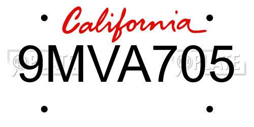 9MVA705 California License Plate