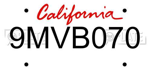 9MVB070 California License Plate