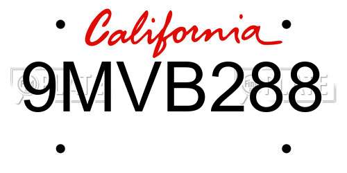 9MVB288 California License Plate