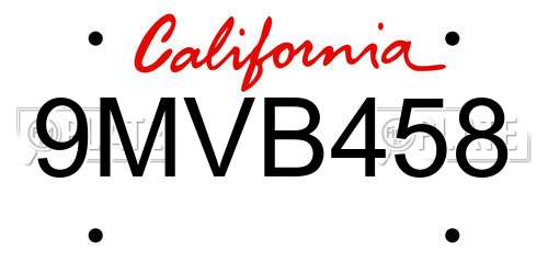 9MVB458 California License Plate
