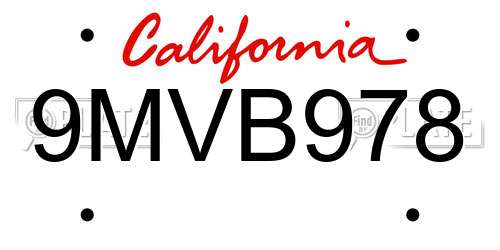 9MVB978 California License Plate