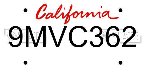 9MVC362 California License Plate