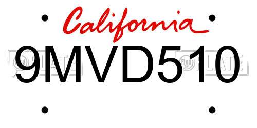 9MVD510 California License Plate