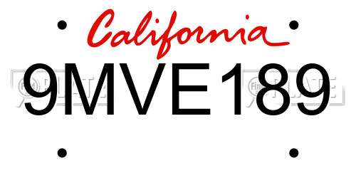 9MVE189 California License Plate