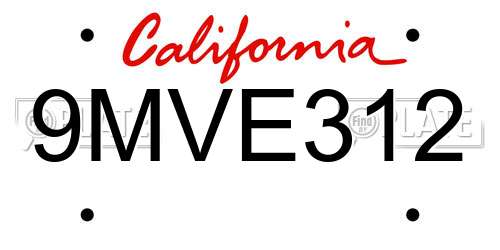 9MVE312 California License Plate