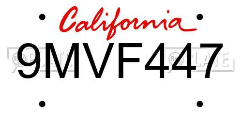 9MVF447 California License Plate