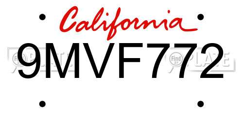 9MVF772 California License Plate