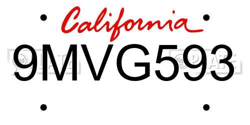 9MVG593 California License Plate