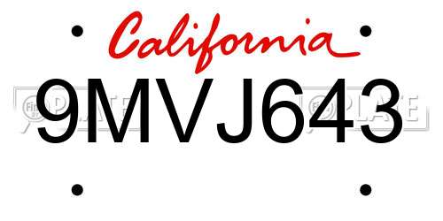 9MVJ643 California License Plate