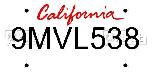 9MVL538 California License Plate