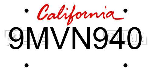 9MVN940 California License Plate