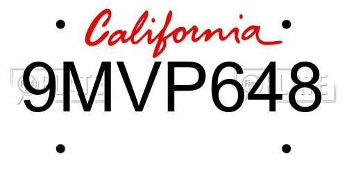 9MVP648 California License Plate