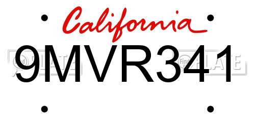 9MVR341 California License Plate