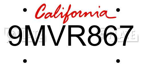 9MVR867 California License Plate