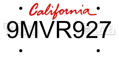 9MVR927 California License Plate