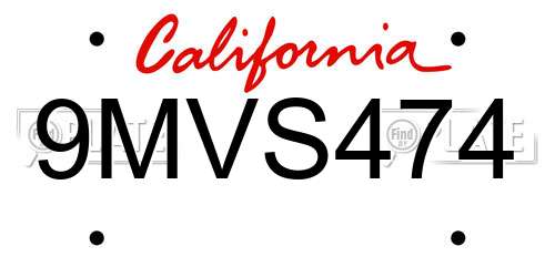 9MVS474 California License Plate
