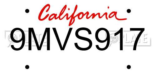 9MVS917 California License Plate