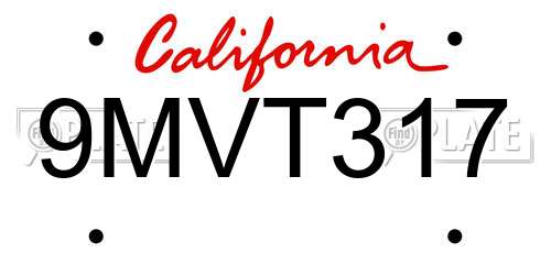 9MVT317 California License Plate