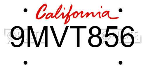 9MVT856 California License Plate