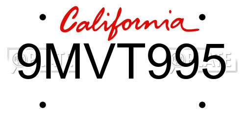 9MVT995 California License Plate