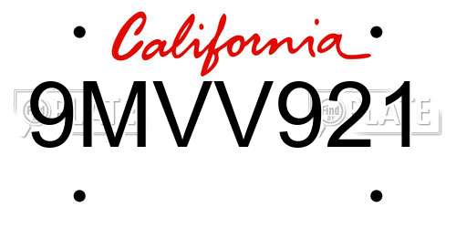 9MVV921 California License Plate