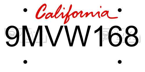 9MVW168 California License Plate