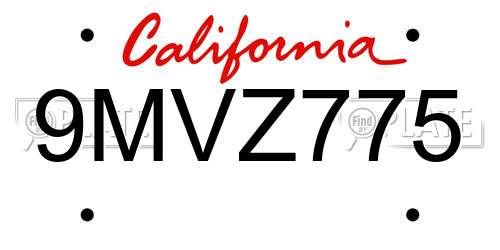 9MVZ775 California License Plate
