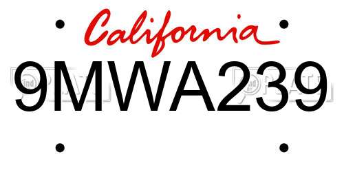 9MWA239 California License Plate