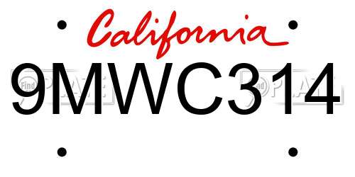 9MWC314 California License Plate
