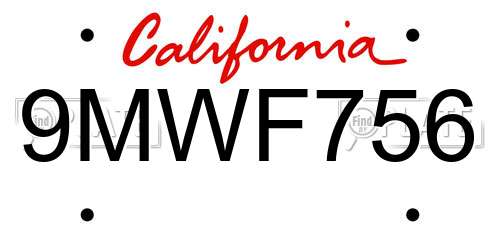 9MWF756 California License Plate