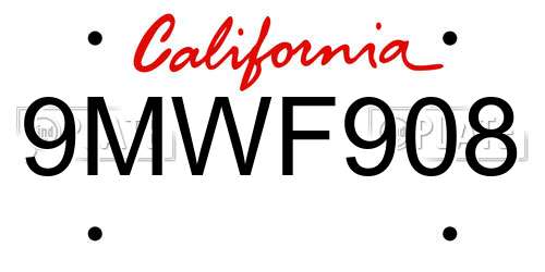 9MWF908 California License Plate
